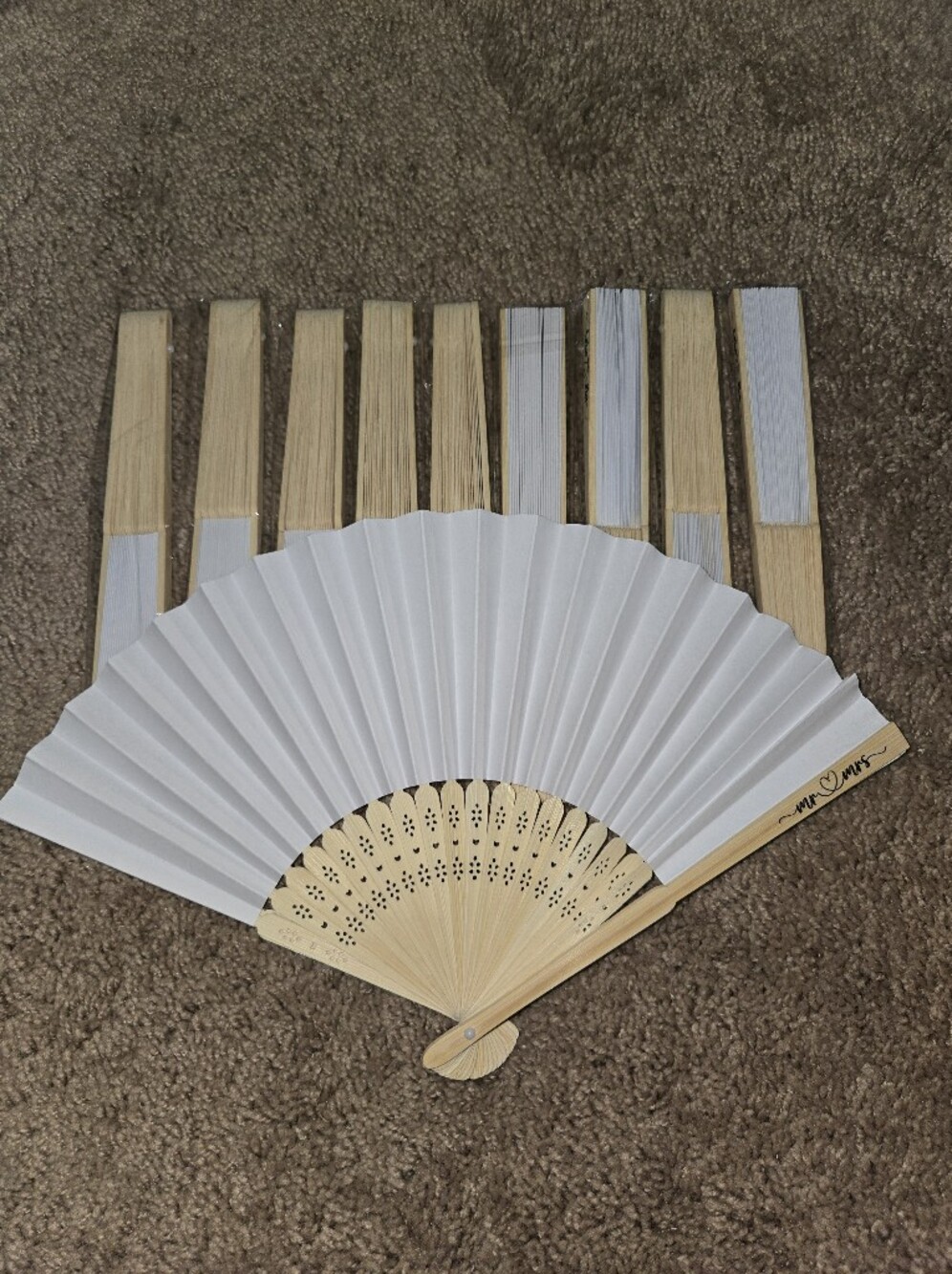 MR & MRS WOODEN FANS WITH BAGS AND NOTE SET OF 10
